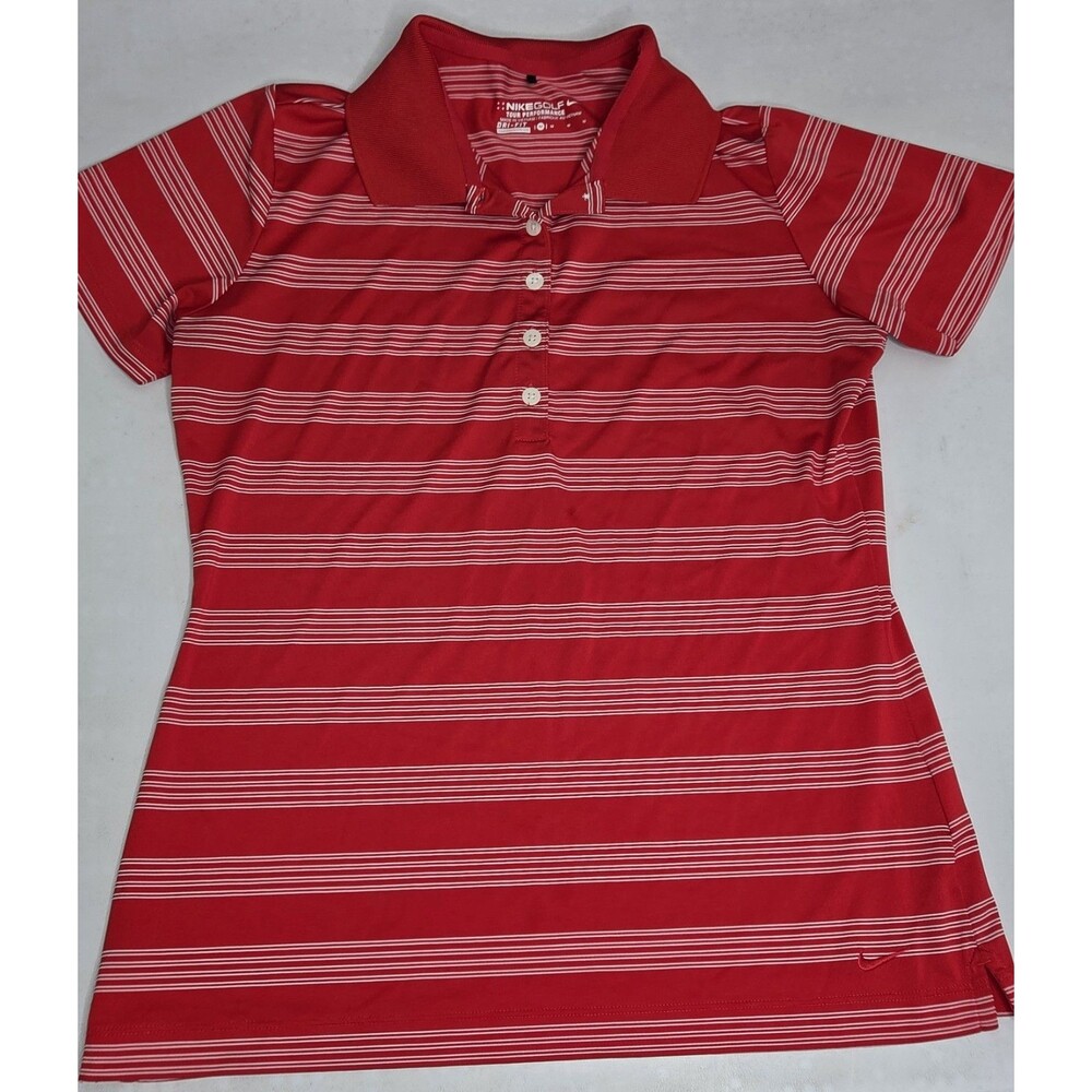 Nike Golf Tour Performance Polo Shirt Womens Medium Red Striped Dri-FIT Short Sl
